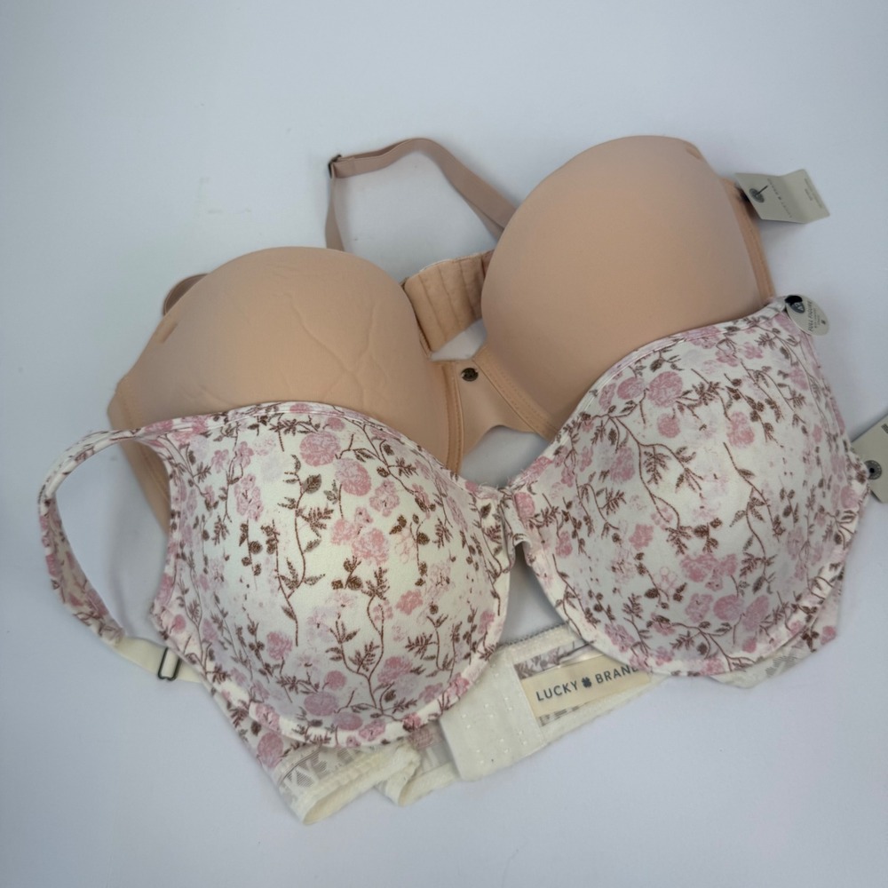 Lucky Brand 2 Pack Full Figure Underwire Bras 42D Floral Tan LVD00152X NWT